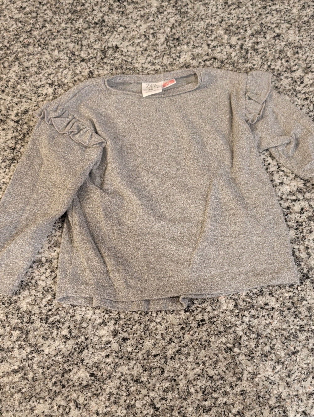 Zara Silver-Gray Ruffle Shoulder Long Sleeve Top
